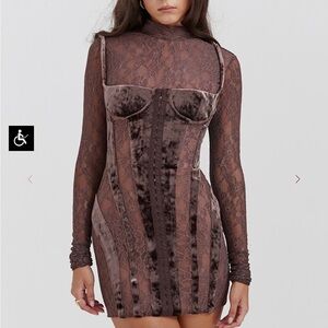 House of CB Marica brown velvet & lace corset dress